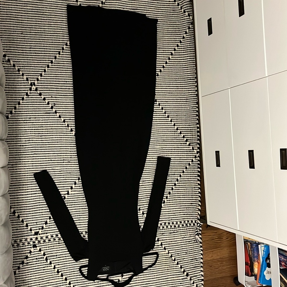 Elegant long black dress with long sleeve shoulder cut outs